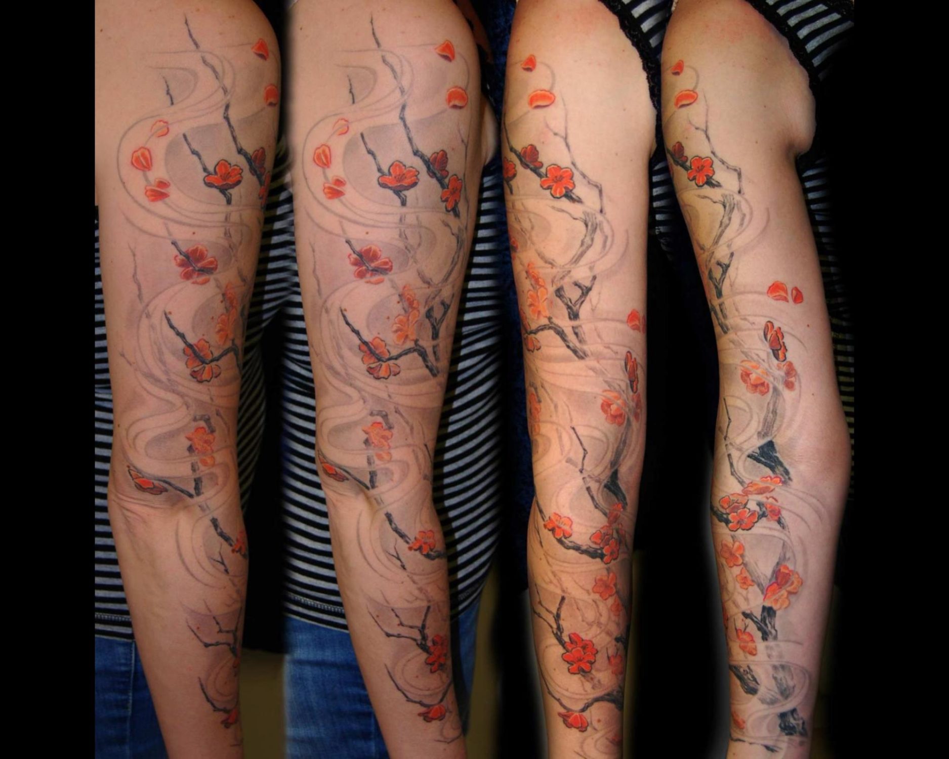 japanische Kirschblüten Tattoo mit Wind in Orange München