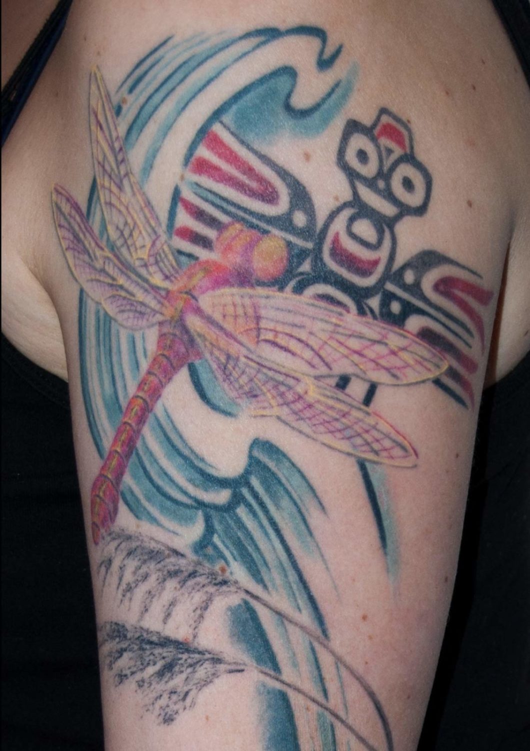 Libelle mit Schilf Tattoo