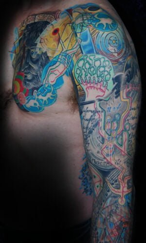 Bett Musik Zappa Plattenspieler Hund Zyniker Trash Art Tattoo Kunst Kandinski Collage it for Life shit for life hits for life tattoo Raul München