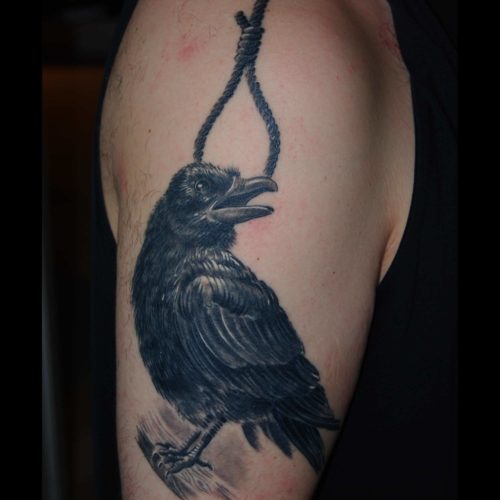 shit for life hits for life raul München Bayern Deutschland, Biomechanik, asiatische Tattoo, Trash Polka, Black und Grey, Überdeckung Cover Up Spezialist Rabe Galgen Henker