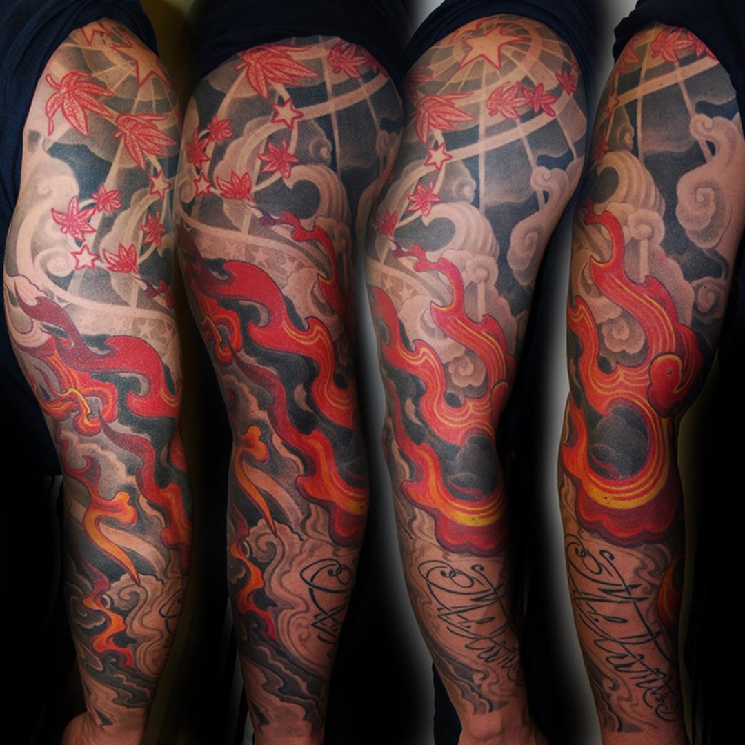japanisches Flammen Tattoo mit Wolken