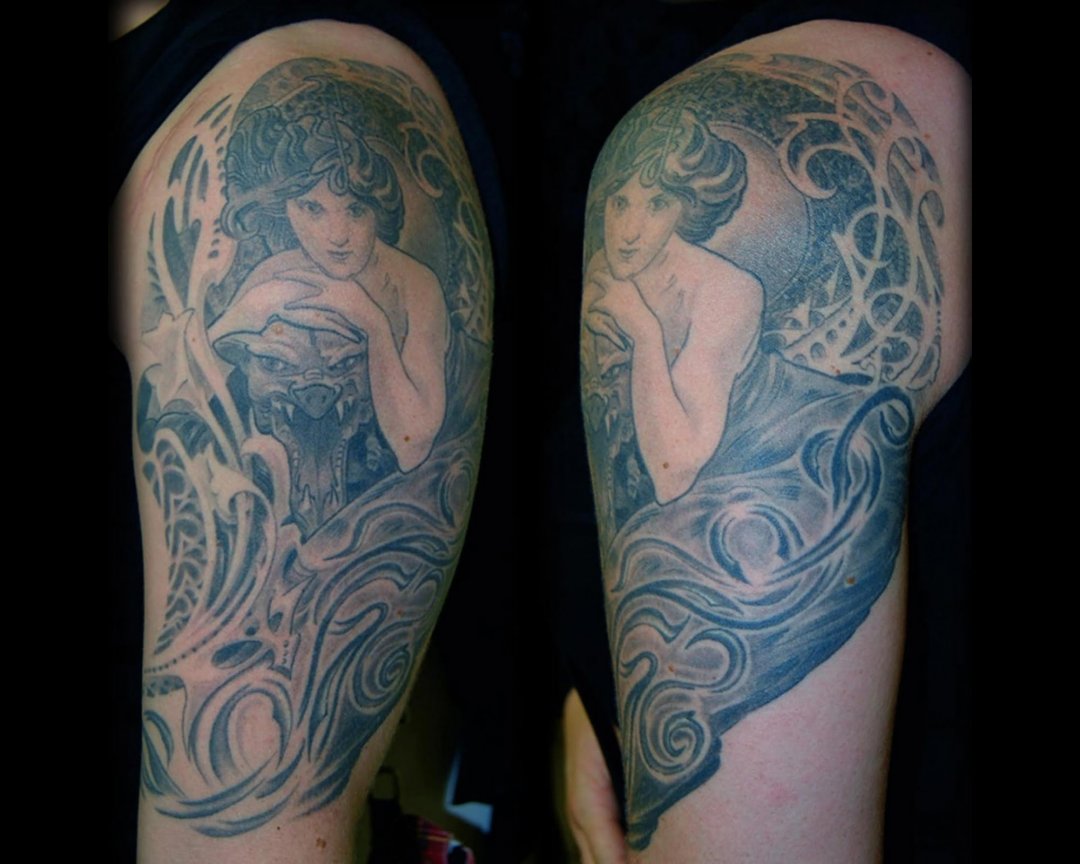 Jugendstil Mucha Tattoo München