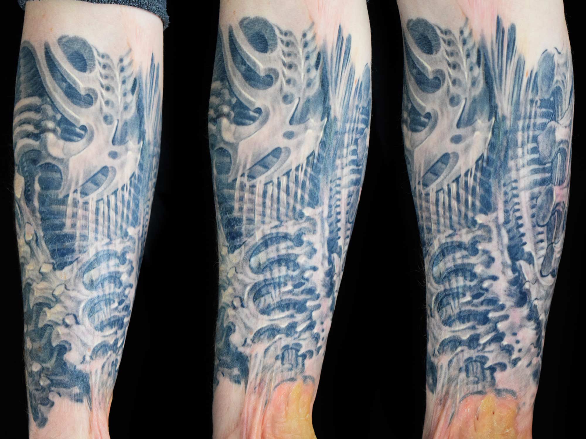 Biomechanik-Alien-Arm-Verbrennung-Narben-Überdeckung-Tattoo-Hits-for-Life-Shit-for-life-Raul-München-2