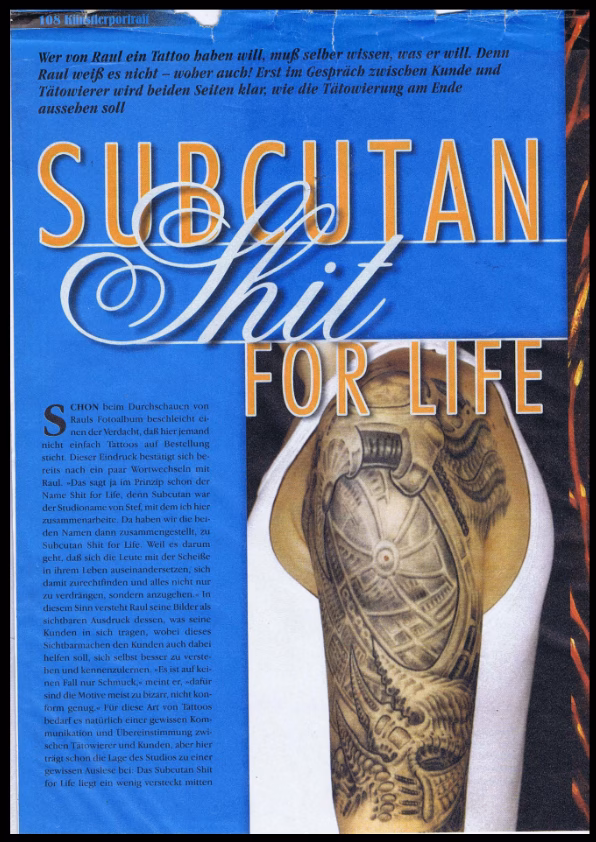 Künstlerporträt Subcutan Shit for Life Tätowiermagazin 1999, Raul Beyer