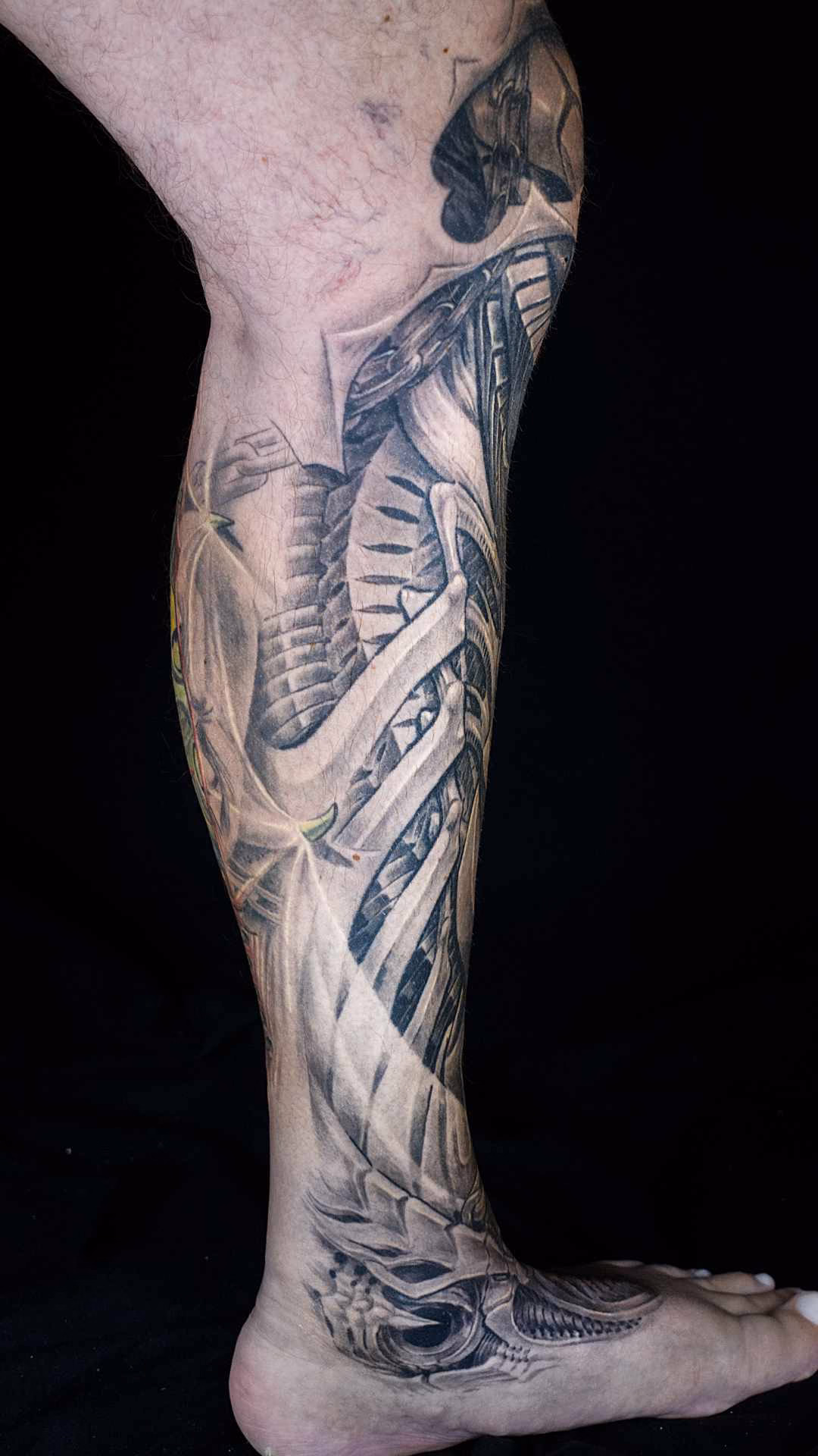 Biomechanik Leg Sleeve Biomechanik Leg Sleeve Wade und Knöchel innen: Tiefenschattierung der Rippenbögen und fließende Verbindung zur Fußoberseite